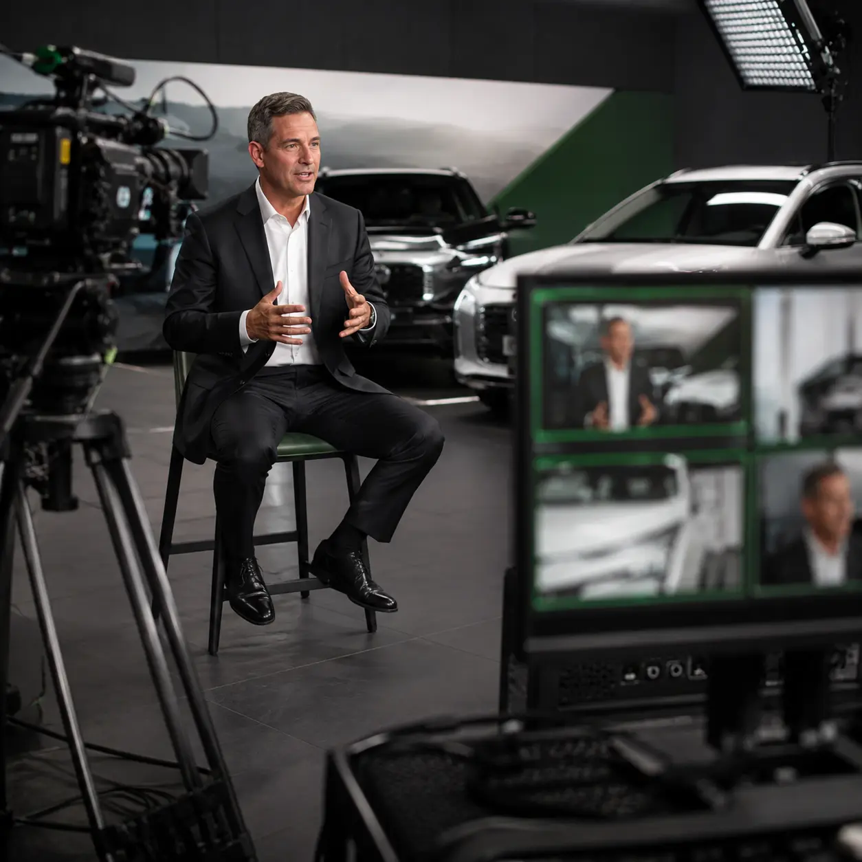 Automotive executive recording professional video content