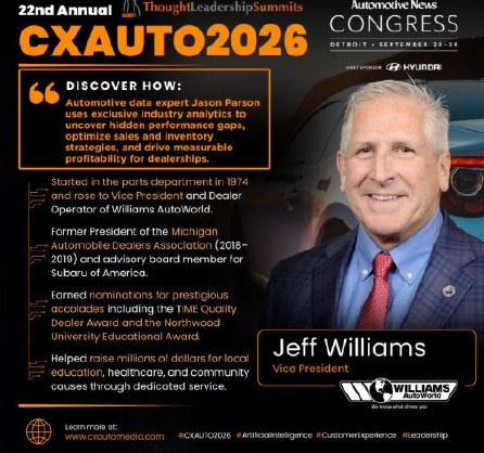 LinkedIn speaker card for Jeff Williams, Williams AutoWorld